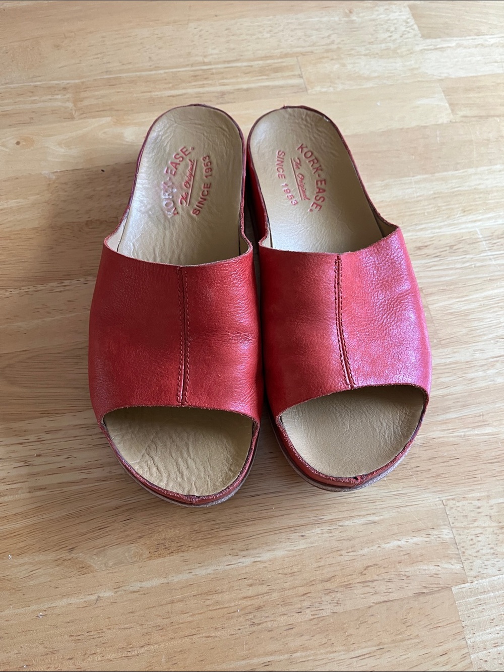 Kork-Ease Red Leather Open-Toe Slide Mules